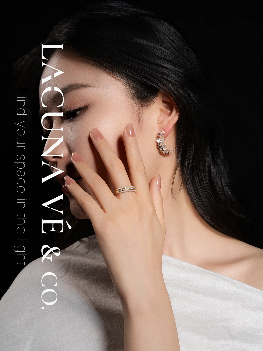 18K Gold Plated Pearl & Pavé Diamond Stacked Ring ⌜Moonlit Frost⌟ | S925 Sterling Silver Minimalist Jewelry | Lacuna Vé & Co. | Statement Ring - Image 4