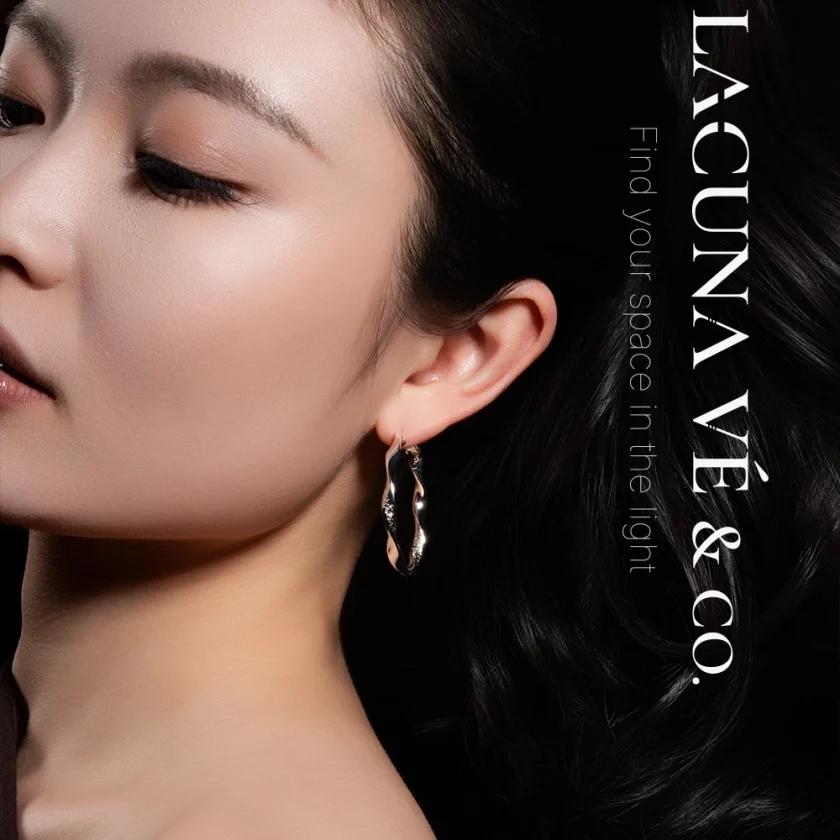 18K Gold Plated 40mm Hoop Earrings ⌜Glacial Ripple Hoops⌟ | Minimalist Jewelry | Lacuna Vé & Co. | S925 Post