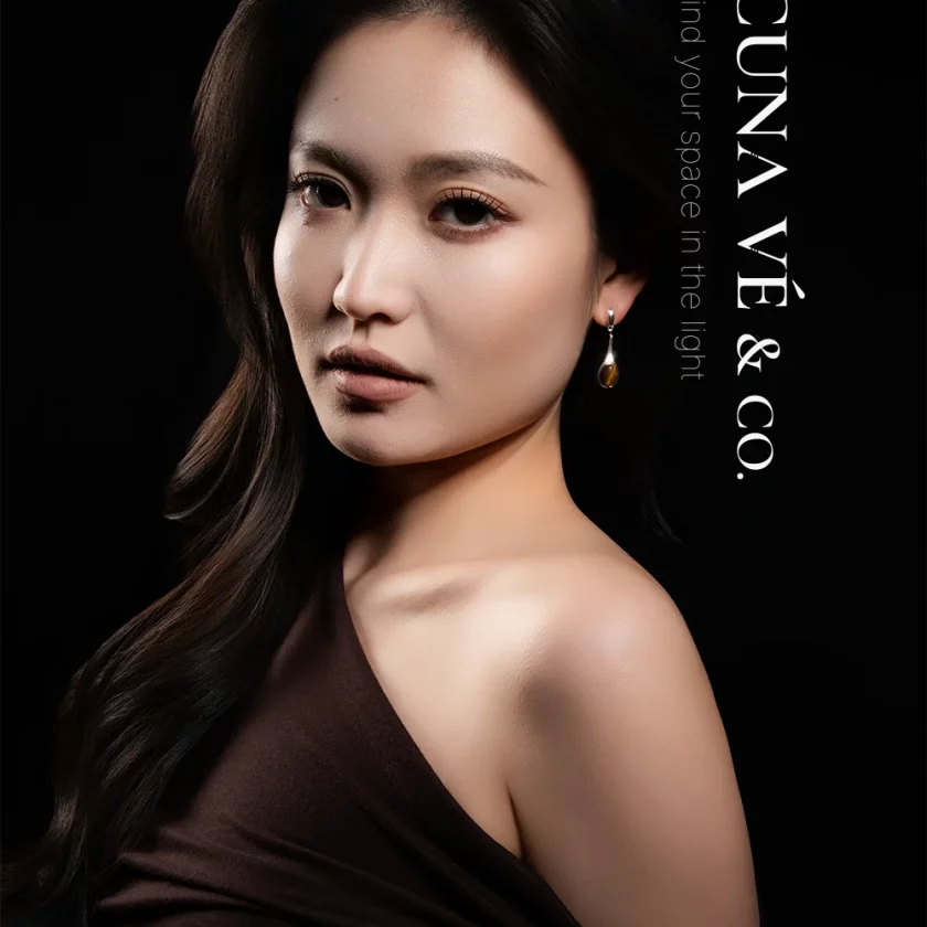 Tiger's Eye Droplet: Jawline-Flattering Teardrop Design with 18K Gold-Plated Copper & S925 Posts | Lacuna Ve - Image 4
