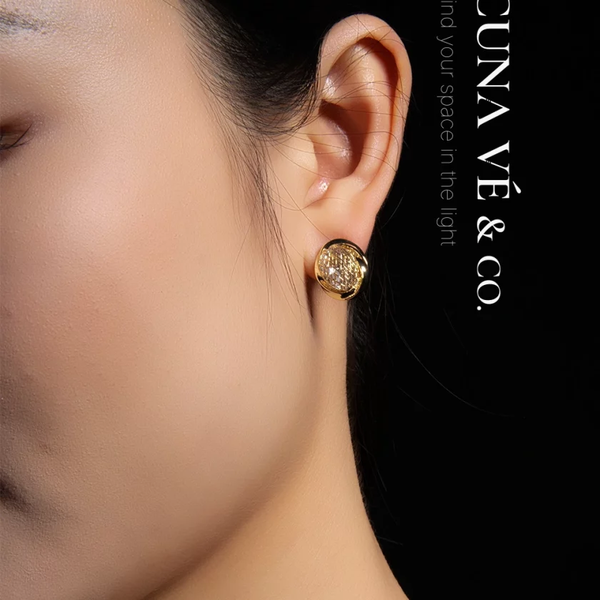 Woven Gold Shard: Elegant Textured Design with 18K Gold-Plated Copper & S925 Posts | Lacuna Ve - Image 3
