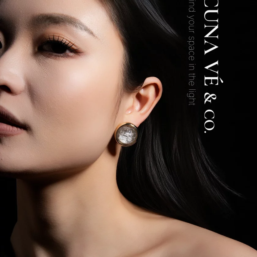 Frosted Lunar Disc: Vintage Textured Round Design with 18K Gold-Plated Copper & S925 Posts | Lacuna Ve - Image 1