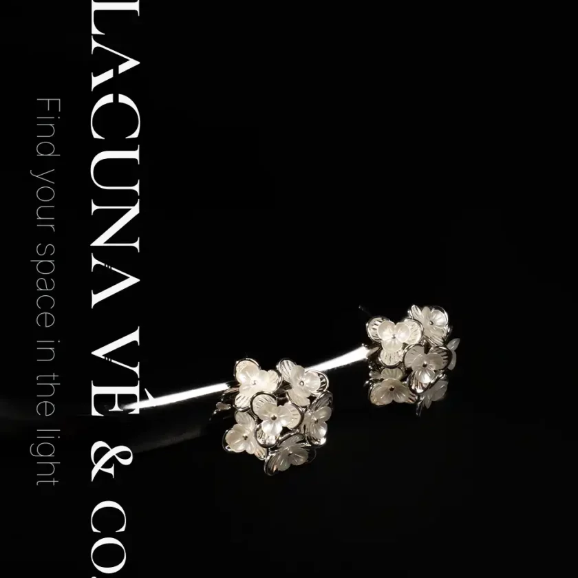 Lucid Dew Petals: Floral Cluster Design in Silver-Tone Copper & S925 Posts | Lacuna Ve - Image 4
