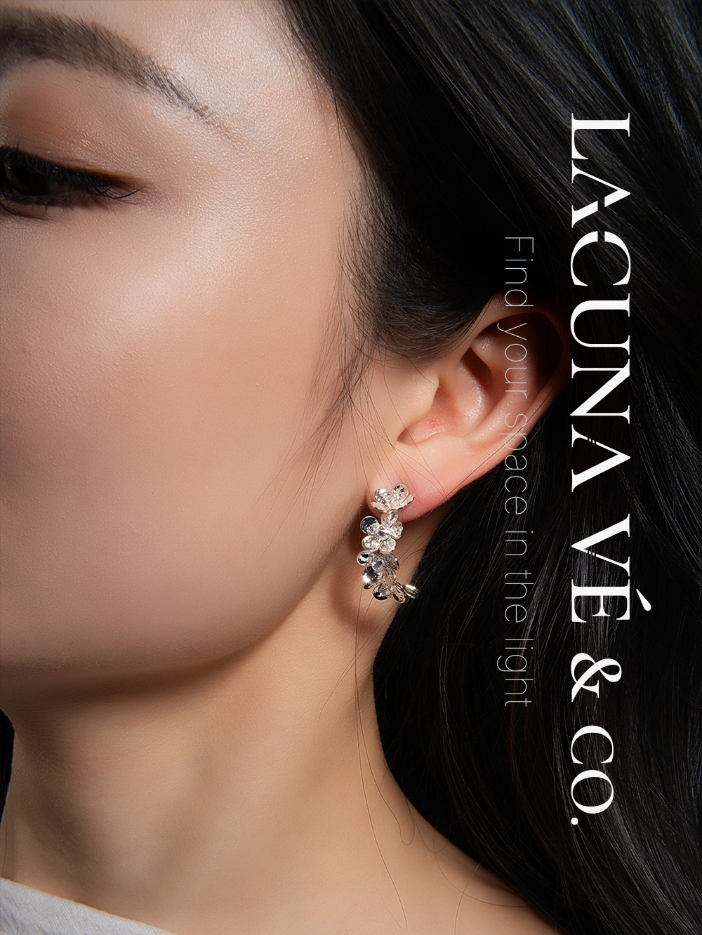 18K Gold Plated Floral Half Hoop Earrings ⌜Frostlit Sakura Arc Earrings⌟ | Curved Flower Studs | Lacuna Vé & Co. | S925 Post - Image 2