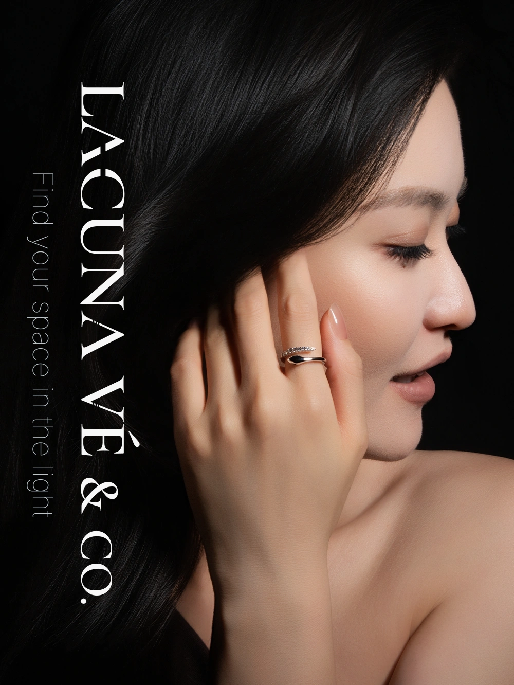Silver-Tone Snake Open Ring ⌜Silver Moon Trace⌟ | Minimalist Pavé Diamond Jewelry | Lacuna Vé & Co. | Adjustable Ring