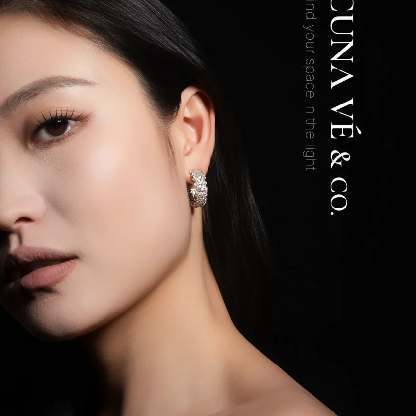 Crescent Frost Hoops: Textured C-Hoop Design with Silver-Tone Copper & S925 Posts | Lacuna Ve - Image 1