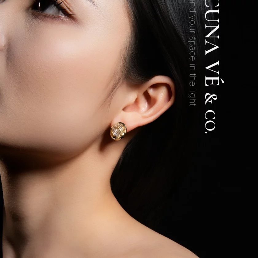 Woven Gold Shard: Elegant Textured Design with 18K Gold-Plated Copper & S925 Posts | Lacuna Ve - Image 1