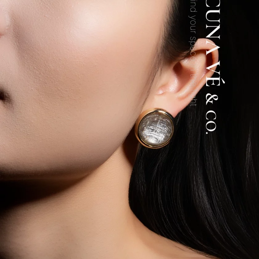 Frosted Lunar Disc: Vintage Textured Round Design with 18K Gold-Plated Copper & S925 Posts | Lacuna Ve - Image 4
