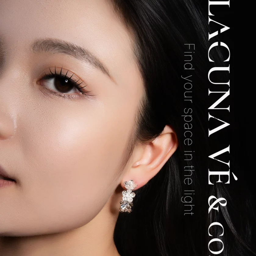 18K Gold Plated Floral Half Hoop Earrings ⌜Frostlit Sakura Arc Earrings⌟ | Curved Flower Studs | Lacuna Vé & Co. | S925 Post