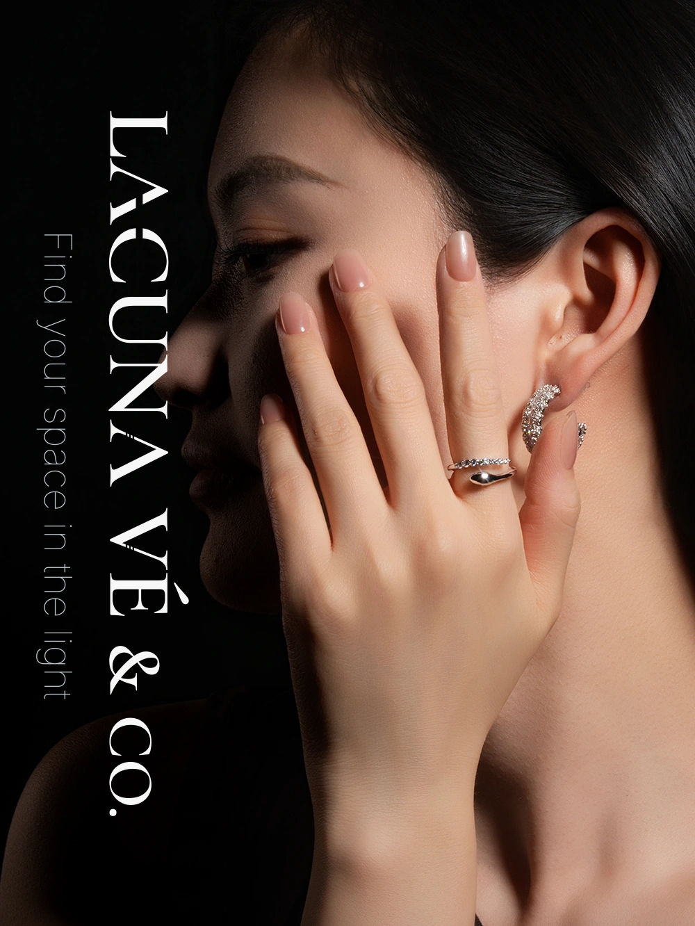 Silver-Tone Snake Open Ring ⌜Silver Moon Trace⌟ | Minimalist Pavé Diamond Jewelry | Lacuna Vé & Co. | Adjustable Ring - Image 2