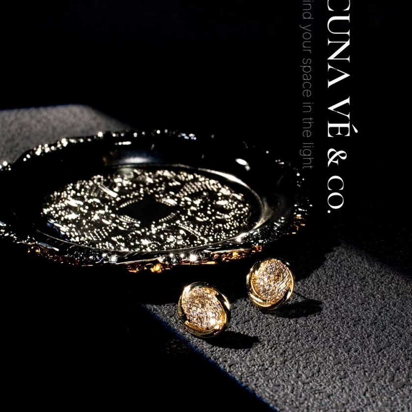 Woven Gold Shard: Elegant Textured Design with 18K Gold-Plated Copper & S925 Posts | Lacuna Ve - Image 4