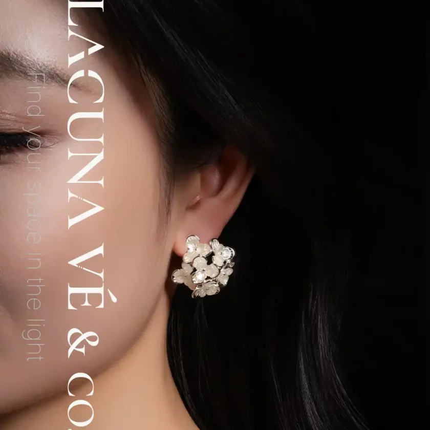 Lucid Dew Petals: Floral Cluster Design in Silver-Tone Copper & S925 Posts | Lacuna Ve - Image 5