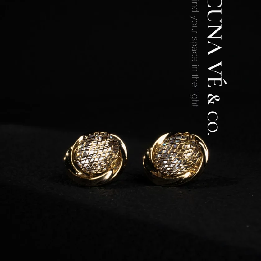 Woven Gold Shard: Elegant Textured Design with 18K Gold-Plated Copper & S925 Posts | Lacuna Ve - Image 5
