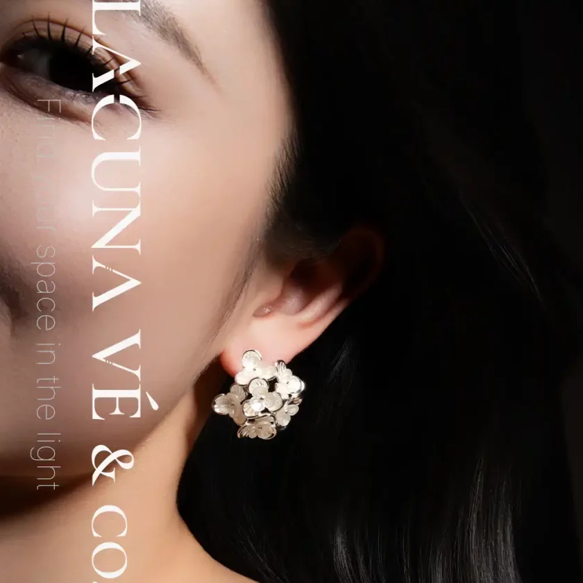 18K Gold Plated Flower Stud Earrings  ⌜Lucid Dew Petals⌟  | S925 Sterling Silver Minimalist Jewelry | Lacuna Vé & Co. | S925 Post