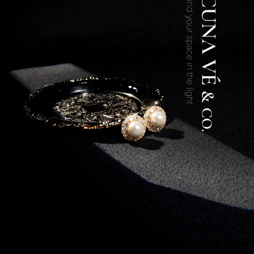 Moonlight & Stardust: Vintage Halo Design with 18K Gold-Plated Copper, Cubic Zirconia & S925 Posts | Lacuna Ve - Image 6