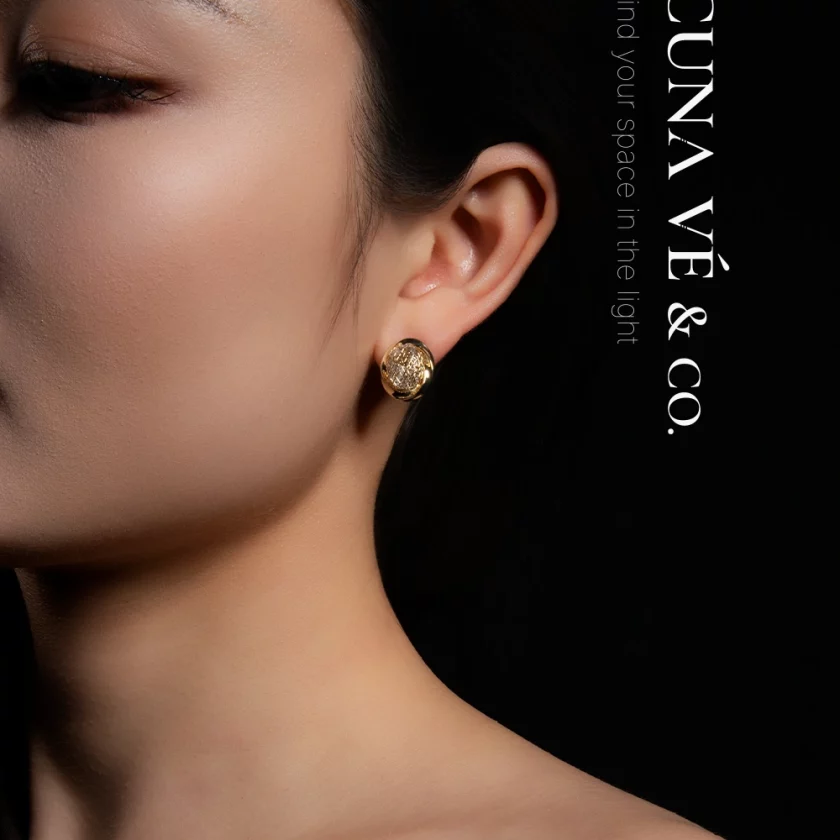 Woven Gold Shard: Elegant Textured Design with 18K Gold-Plated Copper & S925 Posts | Lacuna Ve - Image 2