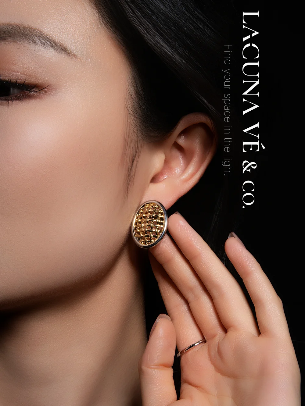 18K Gold Plated Woven Mesh Stud Earrings ⌜Woven Gold Shimmer⌟ | Minimalist Geometric Jewelry | Lacuna Vé & Co. | S925 Post - Image 2