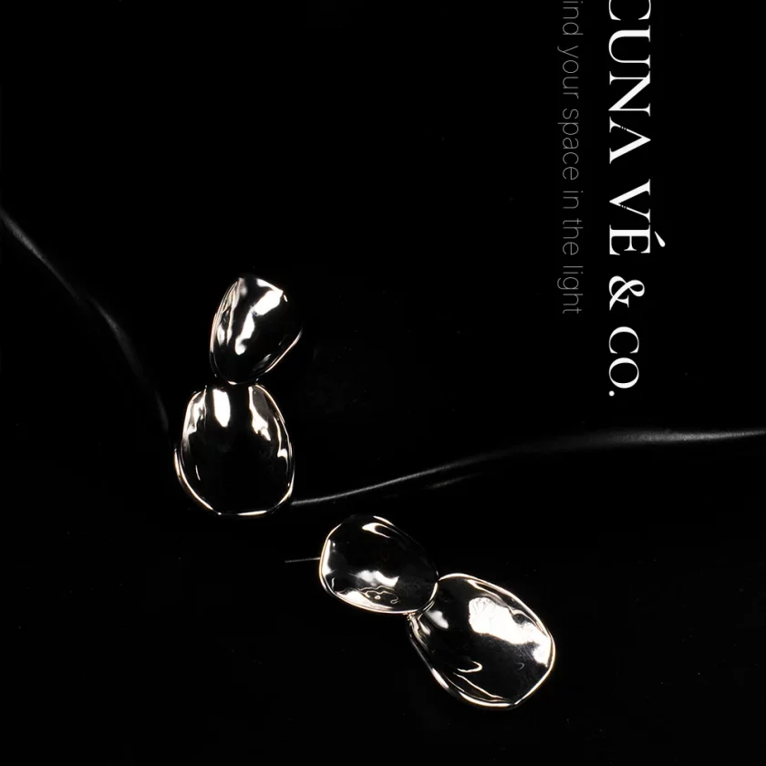 Molten Light Mirrors: Streamlined Liquid Metal Design with 18K Gold-Plated Copper & S925 Posts | Lacuna Ve - Image 6