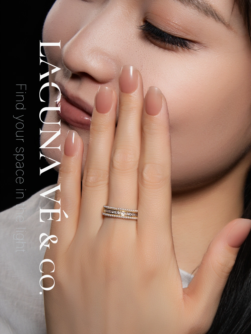 18K Gold Plated Pearl & Pavé Diamond Stacked Ring ⌜Moonlit Frost⌟ | S925 Sterling Silver Minimalist Jewelry | Lacuna Vé & Co. | Statement Ring