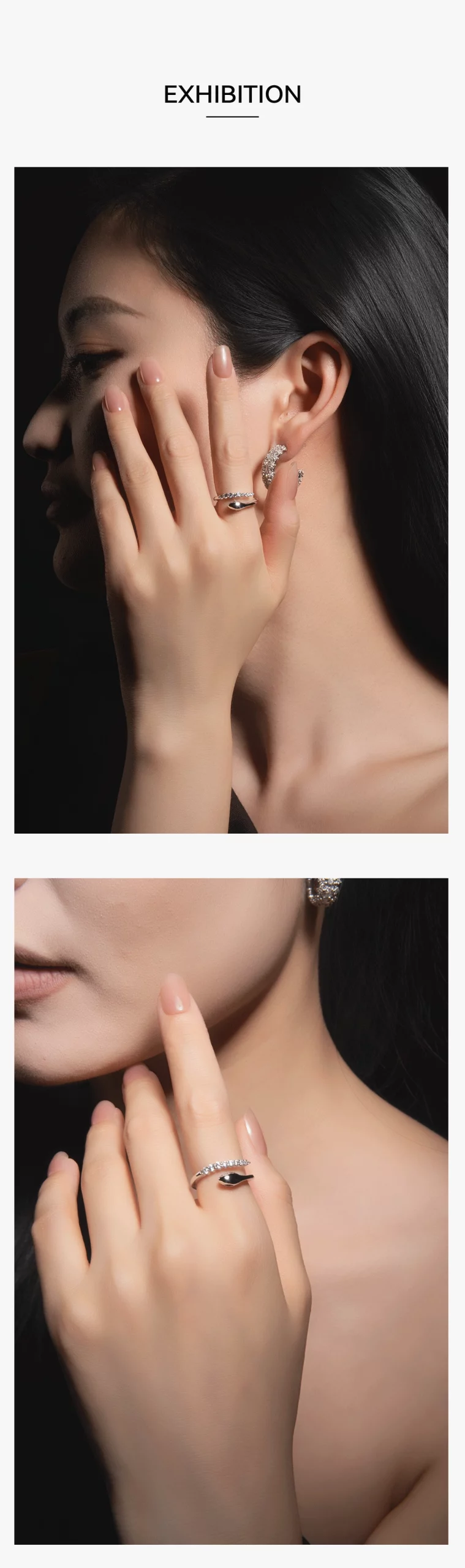 Winding Silhouette Snake Ring with Icy Shimmer