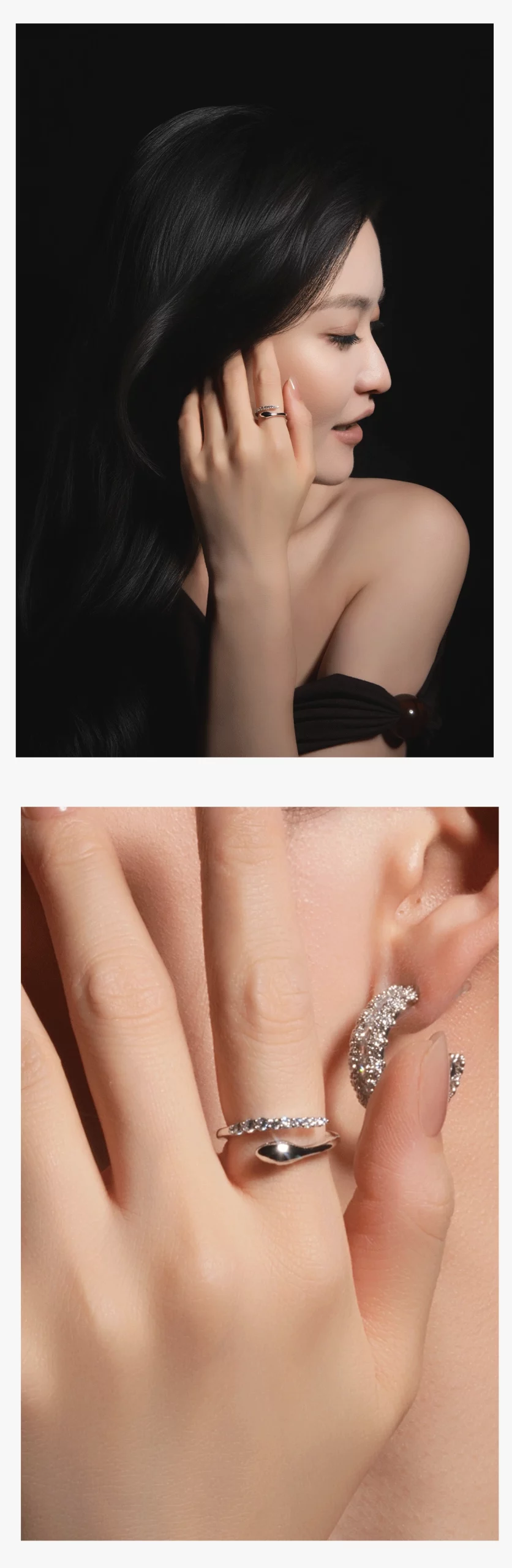 Silver Moon Trace Pavé Diamond Snake Ring Details