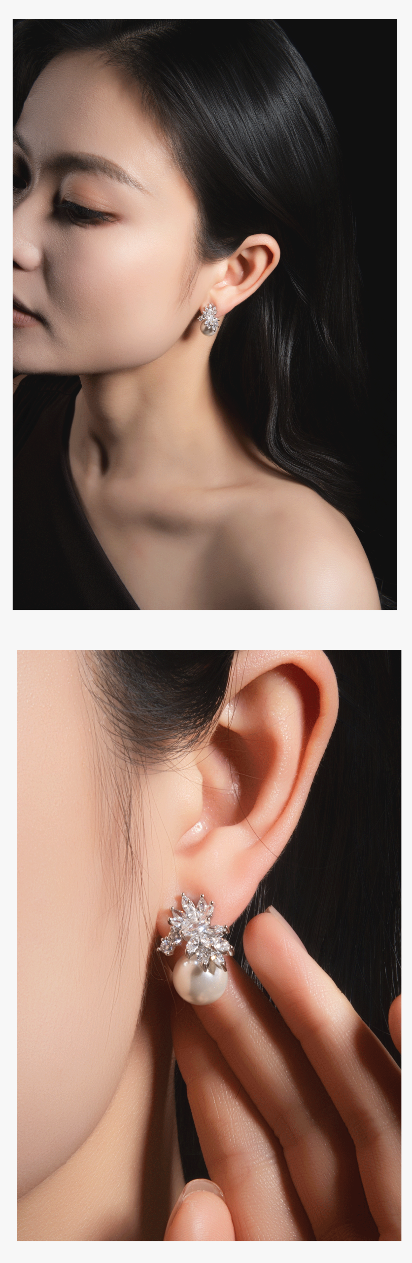 Frost Pearl Cluster Zircon Earring Close-up