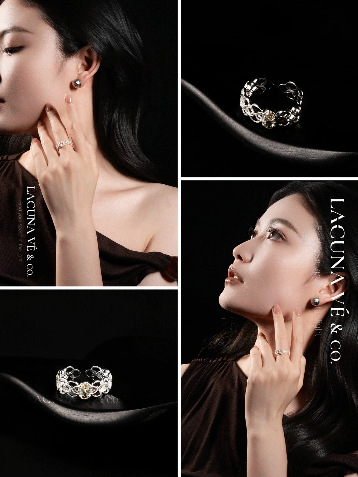 Close-up of Ethereal Blossom Filigree Statement Ring Open Band