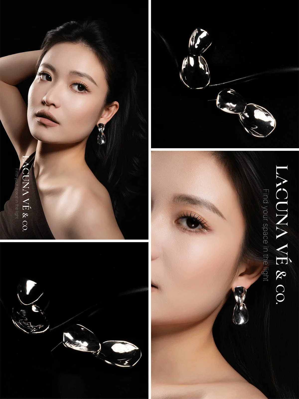 Avant-garde 18k gold plated molten metal drop earrings on model