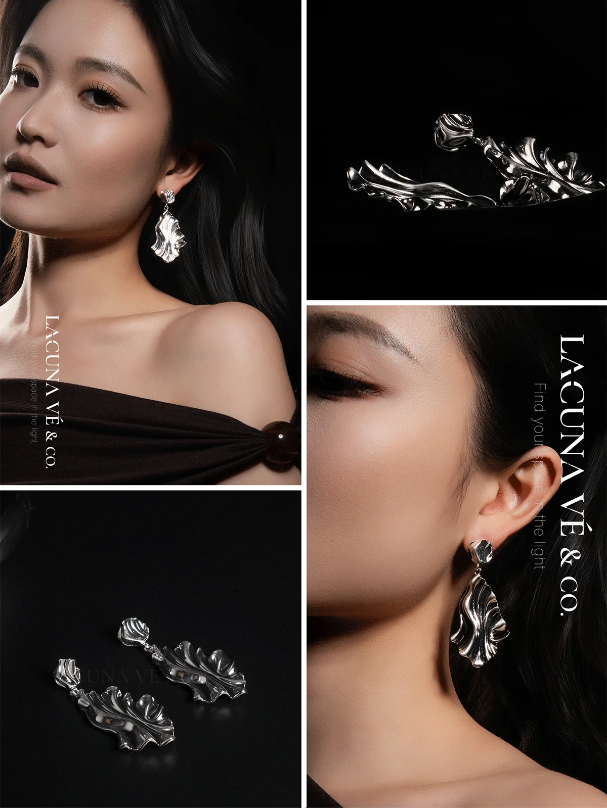 Silver-Tone Sculptural Stone Textured Spiral Earrings Worn on Model