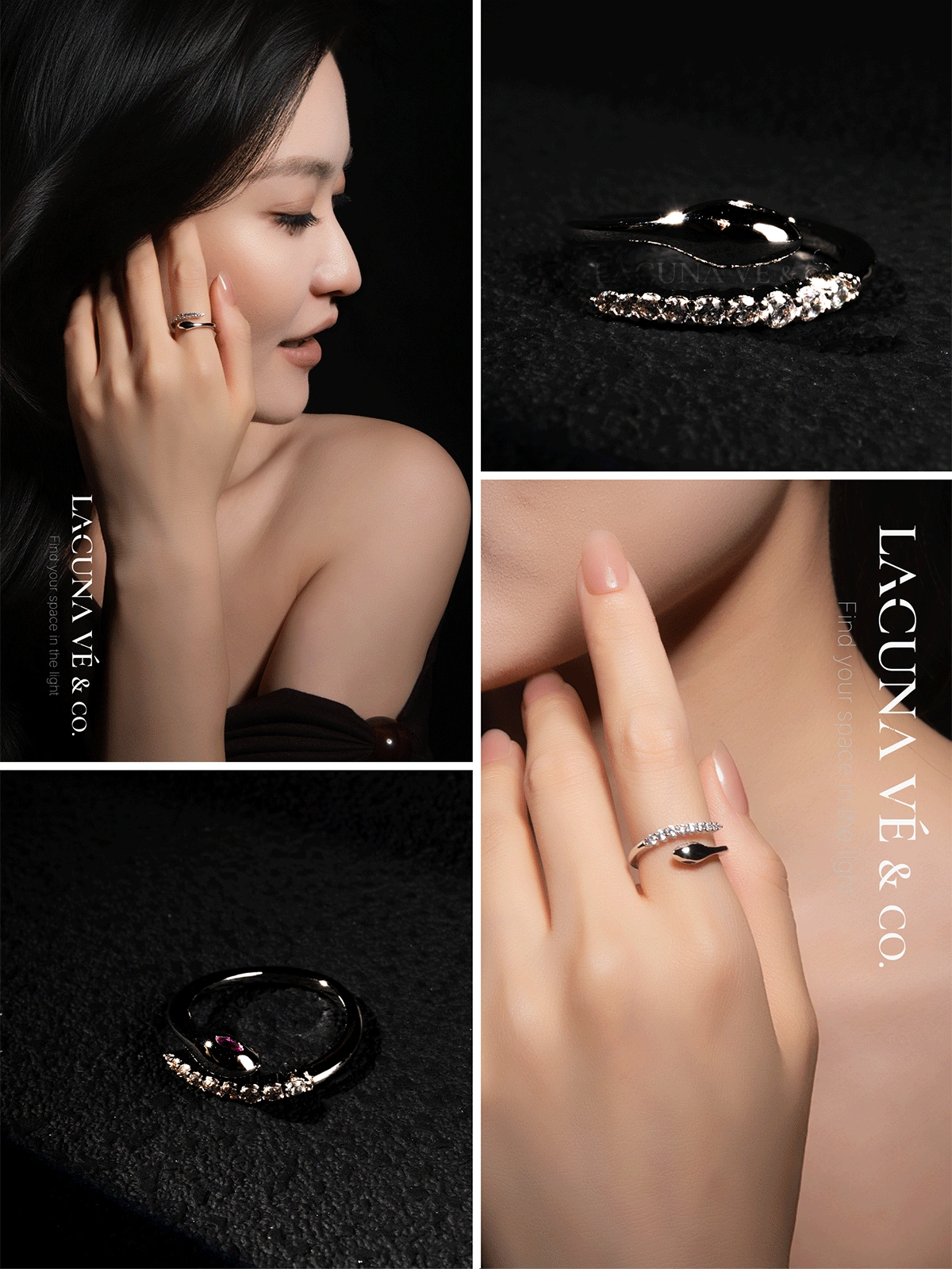 Silver-Tone Minimalist Snake Ring with Pavé Diamonds