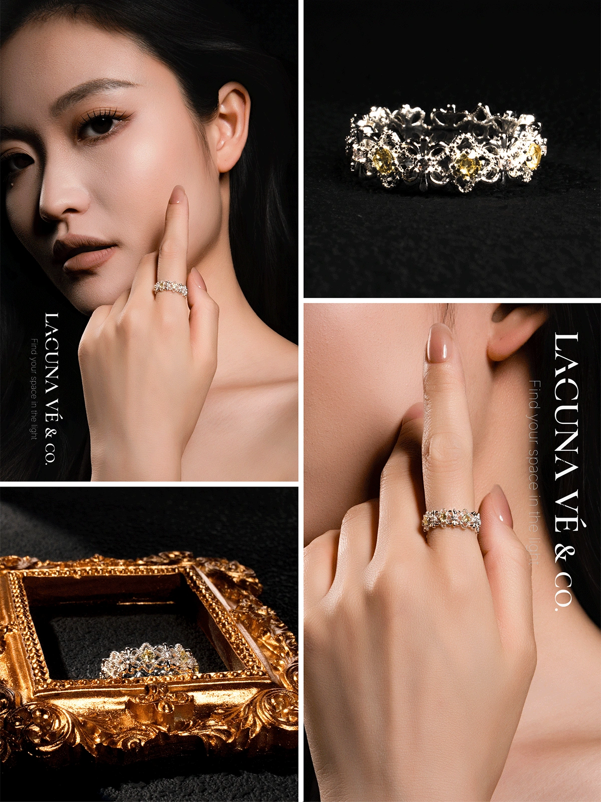 Silver-Tone Lattice Ring with White Pavé Diamonds