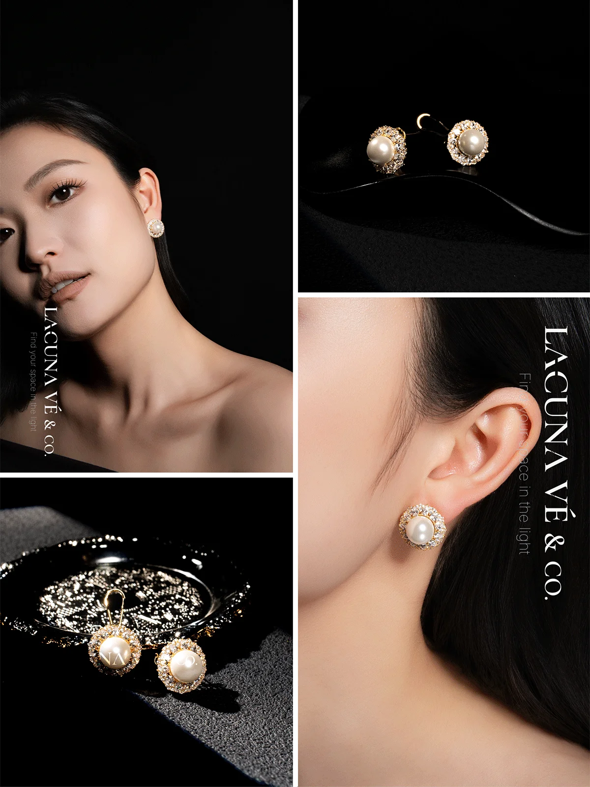 Vintage Pearl Zircon Halo Stud Earrings 18K Gold Plated for Women