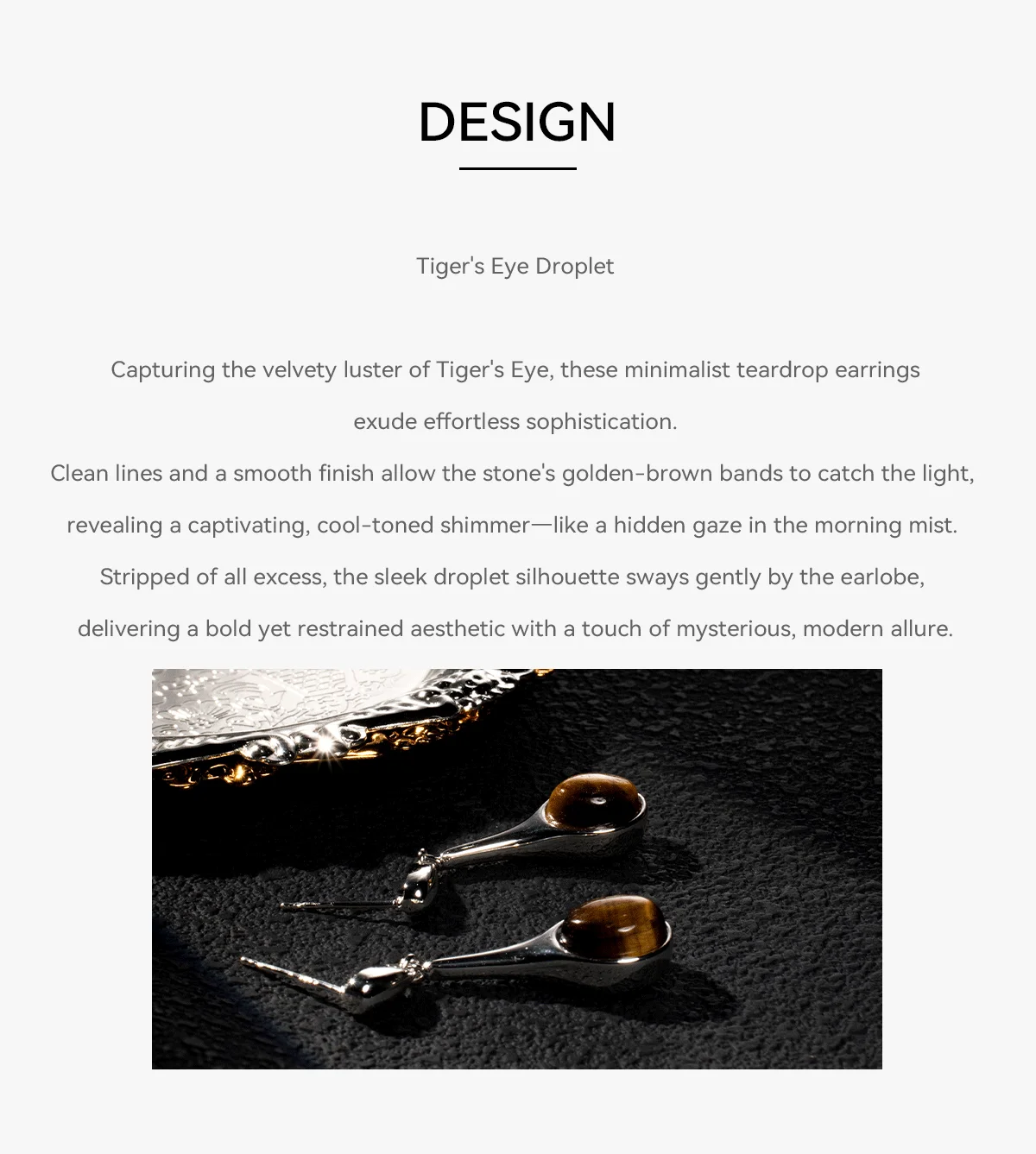 Dainty Tiger's Eye Dangle Earrings with S925 Sterling Silver Posts
