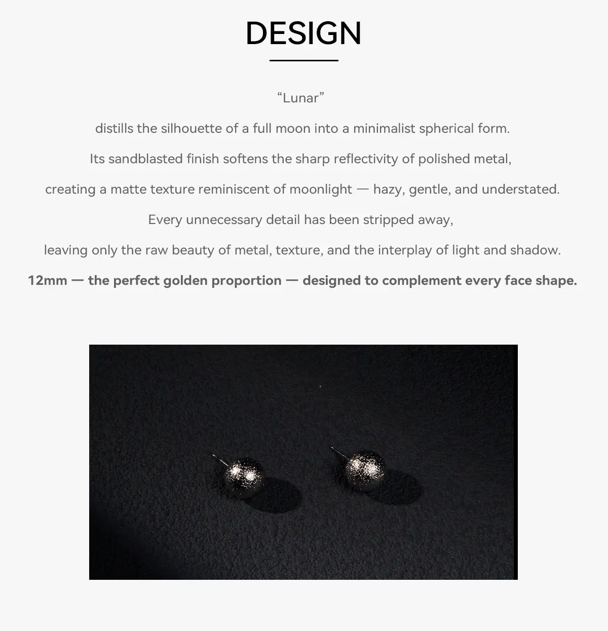 Close-up of Lunar Matte Gold Ball Stud Earrings with S925 Sterling Silver Post