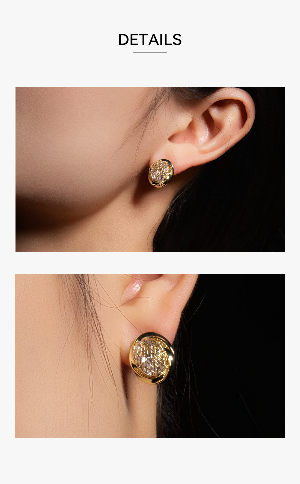 Elegant Commuter Jewelry 3D Diamond Lattice Gold Earrings
