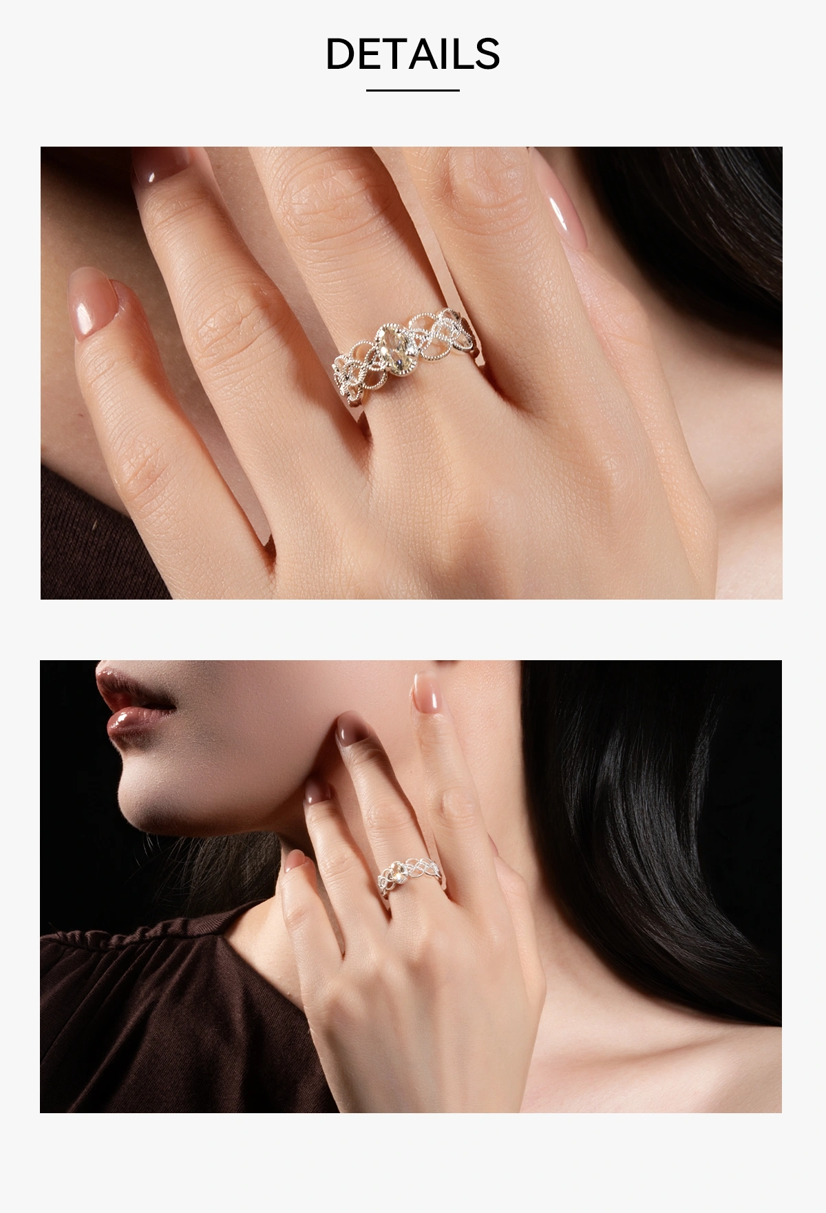 Model wearing the Ethereal Blossom Filigree Adjustable Ring