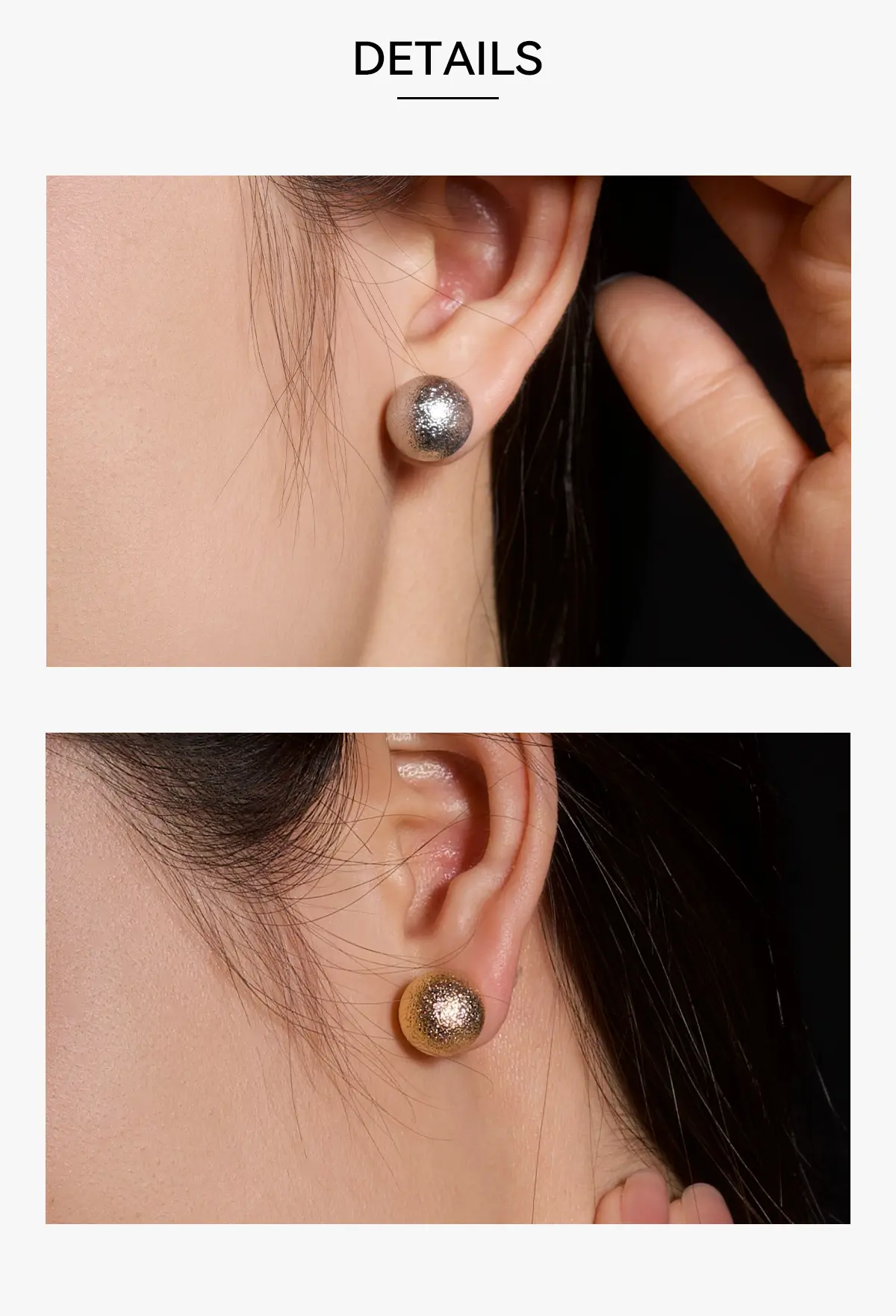 Model wearing Lacuna Vé & Co. 12mm Lunar Matte Gold Ball Earrings
